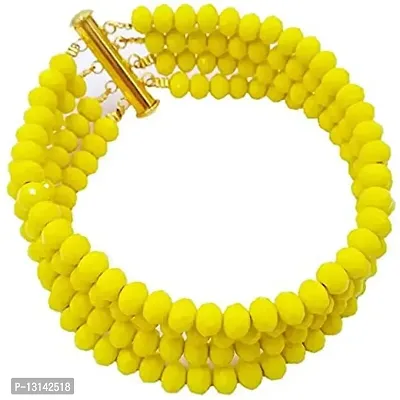 Manbhar Gems - Semi Precious Gemstone Crystal Stone Beads Bracelet for Women and Girl 4 Rows Yellow Colour Bracelet Fashion Jewellery