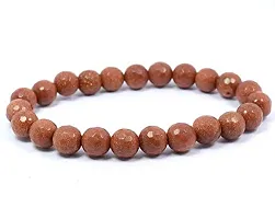 Manbhar Gems Natural Sunstone/Goldstone Beads Bracelet for Reiki Healing Stretchable Elastic Handmade Rakhi Bracelet Brown Colour for Women and Men Fashion Jewellery-thumb1