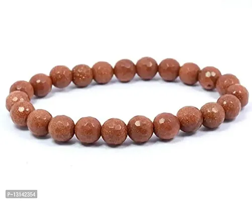 Manbhar Gems Natural Sunstone/Goldstone Beads Bracelet for Reiki Healing Stretchable Elastic Handmade Rakhi Bracelet Brown Colour for Women and Men Fashion Jewellery-thumb2