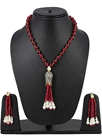 Manbhar Gems Red Onyx and Victorian Bead Traditional Designer Fashion Necklace Set with Earring for Women and Girl Multi Layer Red Mala Jewellery-thumb2