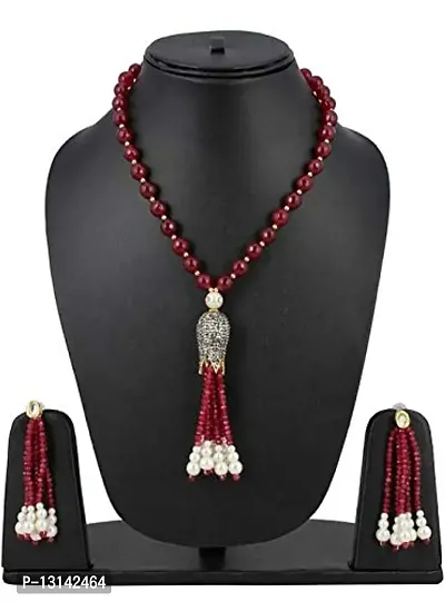 Manbhar Gems Red Onyx and Victorian Bead Traditional Designer Fashion Necklace Set with Earring for Women and Girl Multi Layer Red Mala Jewellery-thumb3