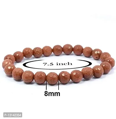 Manbhar Gems Natural Sunstone/Goldstone Beads Bracelet for Reiki Healing Stretchable Elastic Handmade Rakhi Bracelet Brown Colour for Women and Men Fashion Jewellery-thumb3