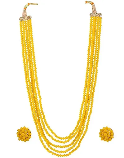 Manbhar Gems - Crystal Gemstone Beads Necklace Set for girl and Women 5 layer Mala With Stud Earring stylish traditional Beaded Fashion jewellery (Yellow)