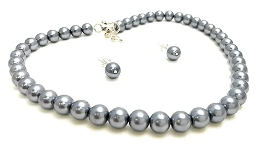 MANBHAR GEMS - Pearl Necklace Set with Earring for Girl and Women 1 Layer Mala For Girl and Women Fashion Jewellery (Grey)