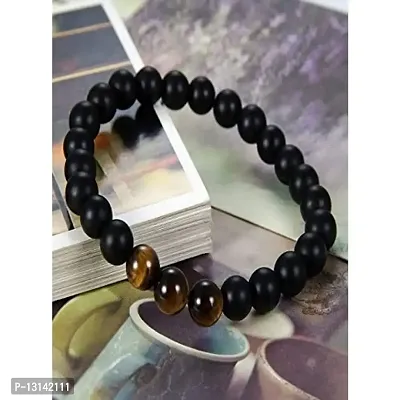 Manbhar Gems Natural Black Onyx with Tiger's Eye Beads Bracelet for Reiki Healing Stretchable Elastic Handmade Rakhi Bracelet Black Colour for Women and Men Fashion Jewellery Earring 1 Pair-thumb4