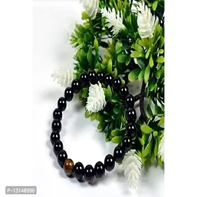 Manbhar Gems Natural Black Tourmaline with Tiger Eye Beads Bracelet for Reiki Healing Stretchable Elastic Handmade Rakhi Bracelet Black Colour for Women and Men Fashion Jewellery-thumb4