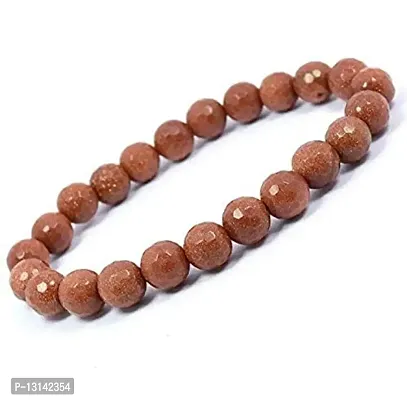 Manbhar Gems Natural Sunstone/Goldstone Beads Bracelet for Reiki Healing Stretchable Elastic Handmade Rakhi Bracelet Brown Colour for Women and Men Fashion Jewellery-thumb0