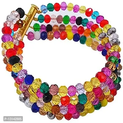 Manbhar Gems - Semi Precious Gemstone Crystal Stone Beads Bracelet For Women and Girl 4 Rows Multi Colour Bracelet Fashion Jewellery