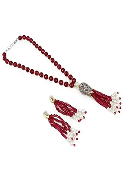 Manbhar Gems Red Onyx and Victorian Bead Traditional Designer Fashion Necklace Set with Earring for Women and Girl Multi Layer Red Mala Jewellery
