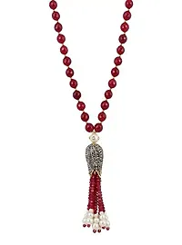 Manbhar Gems Red Onyx and Victorian Bead Traditional Designer Fashion Necklace Set with Earring for Women and Girl Multi Layer Red Mala Jewellery-thumb1