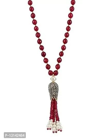 Manbhar Gems Red Onyx and Victorian Bead Traditional Designer Fashion Necklace Set with Earring for Women and Girl Multi Layer Red Mala Jewellery-thumb2