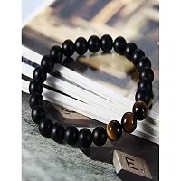 Manbhar Gems Natural Black Onyx with Tiger's Eye Beads Bracelet for Reiki Healing Stretchable Elastic Handmade Rakhi Bracelet Black Colour for Women and Men Fashion Jewellery Earring 1 Pair-thumb2