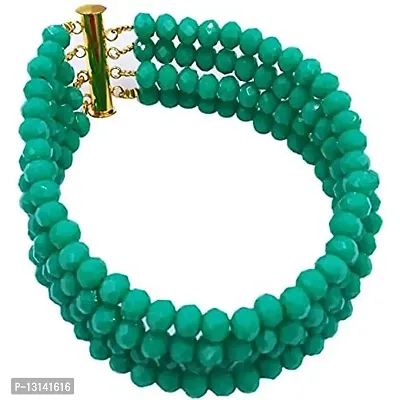 Manbhar Gems - Semi Precious Gemstone Crystal Stone Beads 4 Rows Bracelet Green Colour for Women and Girl Fashion Jewellery