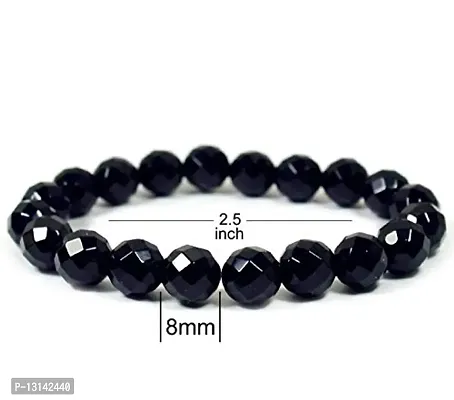 Manbhar Gems Natural Black Onyx Diamond Cut 8 mm Gemstone Beads Bracelet Round Faceted Reiki Healing and Crystal Healing Bracelet for Unisex Fashion Jewellery-thumb3