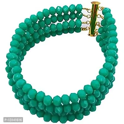 Manbhar Gems - Semi Precious Gemstone Crystal Stone Beads 4 Rows Bracelet Green Colour for Women and Girl Fashion Jewellery-thumb2