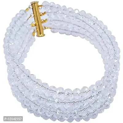 Manbhar Gems - Semi Precious Gemstone Crystal Stone Beads Bracelet For Women and Girl 4 Rows Jewelery White Crystal Bracelet Fashion Jewellery