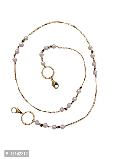 Manbhar Gems - Pearl Beaded Mask Chain Holder Strap Holder Necklace Retainer for Women Beaded Lanyard, Made in India, Holds Your Mask Around Your Neck 25 Long (Gold plated Chain With Ring)