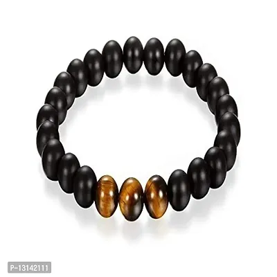 Manbhar Gems Natural Black Onyx with Tiger's Eye Beads Bracelet for Reiki Healing Stretchable Elastic Handmade Rakhi Bracelet Black Colour for Women and Men Fashion Jewellery Earring 1 Pair-thumb0