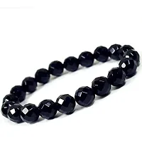 Manbhar Gems Natural Black Onyx Diamond Cut 8 mm Gemstone Beads Bracelet Round Faceted Reiki Healing and Crystal Healing Bracelet for Unisex Fashion Jewellery-thumb1