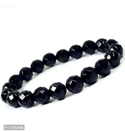 Manbhar Gems Natural Black Onyx Diamond Cut 8 mm Gemstone Beads Bracelet Round Faceted Reiki Healing and Crystal Healing Bracelet for Unisex Fashion Jewellery-thumb2