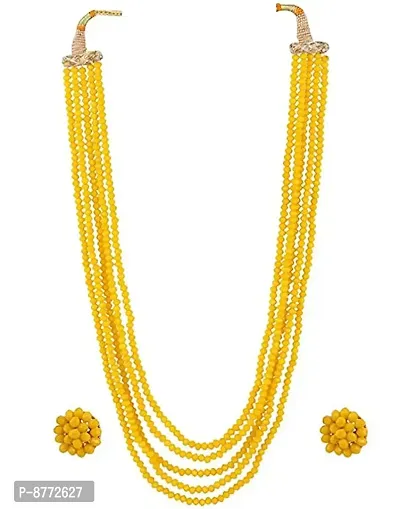 Yellow Color Crystal Gemstone Beads Necklace Set for girl and Women 5 layer Mala With Stud Earring stylish traditional Beaded Fashion jewellery