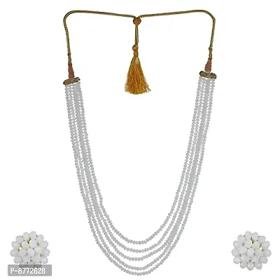 White Color  Crystal Gemstone Beads Necklace Set for girl and Women 5 layer Mala With Stud Earring stylish traditional Beaded Fashion jewellery-thumb0