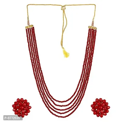 Maroon Color Crystal Gemstone Beads Necklace Set for girl and Women 5 layer Mala With Stud Earring stylish traditional Beaded Fashion jewellery