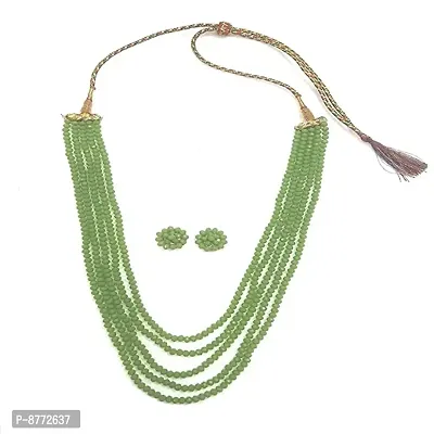 Mahendi Green Color  Crystal Gemstone Beads Necklace Set for girl and Women 5 layer Mala With Stud Earring stylish traditional Beaded Fashion jewellery