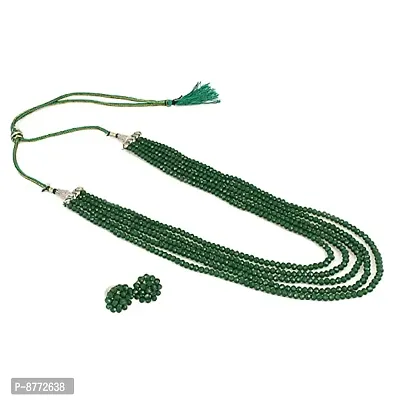Emerald Green Color Crystal Gemstone Beads Necklace Set for girl and Women 5 layer Mala With Stud Earring stylish traditional Beaded Fashion jewellery