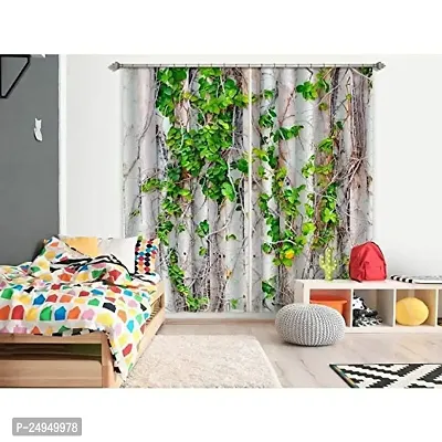 NF 3D Leaf Digital Printed Polyester Fabric Curtain for Bed Room, Living Room Kids Room Curtains Color Green Window/Door/Long Door (D.N.15)