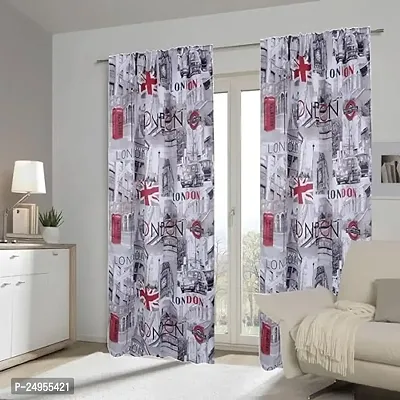 S24 3D London Theme Digital Printed Polyester Fabric Curtains for Bed Room, Living Room Kids Room Curtains Color White Window/Door/Long Door (D.N.335) (1, 4 x 5 Feet (Size: 48 x 60 Inch) Window)