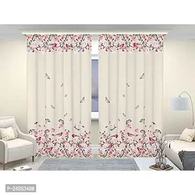 NF 3D Flowers Digital Printed Polyester Fabric Curtains for Bed Room, Living Room Kids Room Curtains Color Pink Window/Door/Long Door (D.N.262)