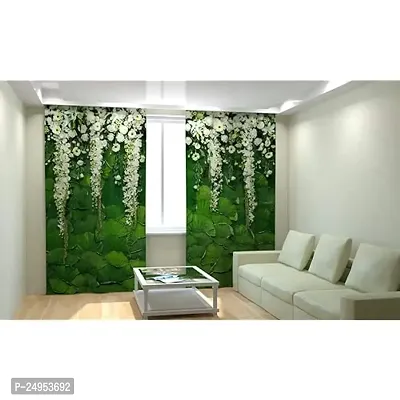 NF 3D Flowers Digital Printed Polyester Fabric Curtains for Bed Room, Living Room Kids Room Curtains Color Green Window/Door/Long Door (D.N.275)