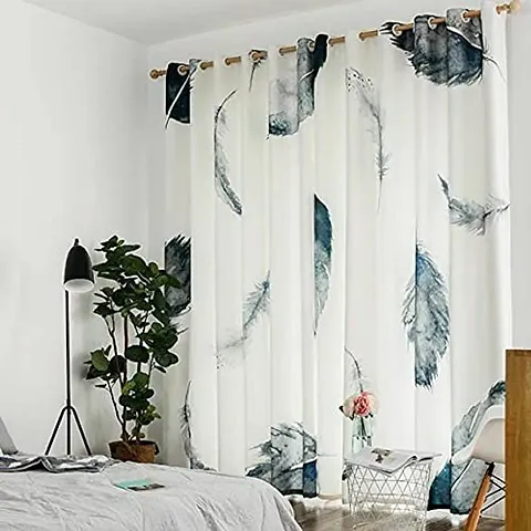 NF 3D Feather Digital Printed Polyester Fabric Curtains for Bed Room, Living Room Kids Room Curtains Color White Window/Door/Long Door (D.N.109)
