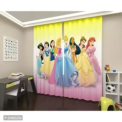 S24 3D Princess Digital Printed Polyester Fabric Curtains for Bed Room, Living Room Kids Room Curtains Color Yellow Window/Door/Long Door (D.N.426) (4 x 5 Feet (Size: 48 x 60 Inch) Window, 1)