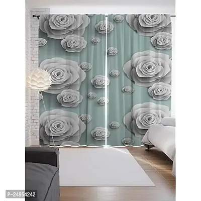S24 3D Rose Flowers Digital Printed Polyester Fabric Curtains for Bed Room, Living Room Kids Room Curtains Color Green Window/Door/Long Door (D.N.323)