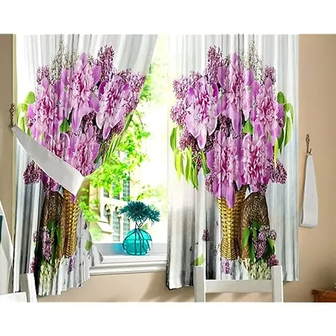 NF 3D Flowers Pot Digital Printed Polyester Fabric Curtains for Bed Room, Living Room Kids Room Curtains Color Pink Window/Door/Long Door (D.N.163)