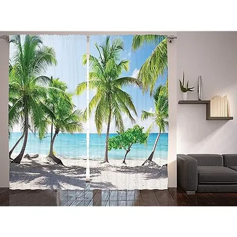 NF 3D Waterfall Digital Printed Polyester Fabric Curtain for Bed Room, Living Room Kids Room Curtains Color Green Window/Door/Long Door (D.N.21)