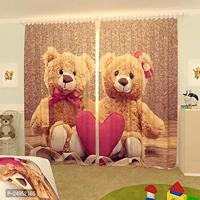 NF 3D Teddy Bear Digital Printed Polyester Fabric Curtains for Bed Room, Living Room Kids Room Curtains Color Brown Window/Door/Long Door (D.N.238)-thumb0