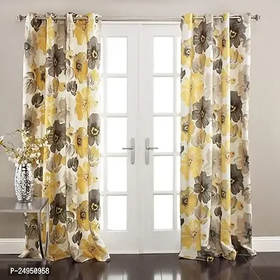 NF 3D Flowers Digital Printed Polyester Fabric Curtains for Bed Room, Living Room Kids Room Curtains Color Yellow Window/Door/Long Door (D.N.94) (1, 4 x 5 Feet (Size: 48 x 60 Inch) Window)-thumb0