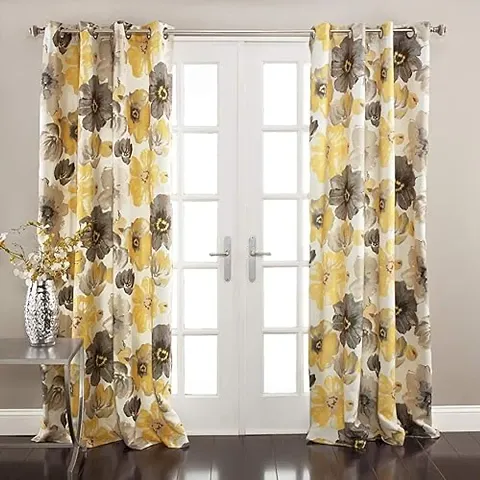 NF 3D Flowers Digital Printed Polyester Fabric Curtains for Bed Room, Living Room Kids Room Curtains Color Yellow Window/Door/Long Door (D.N.94)