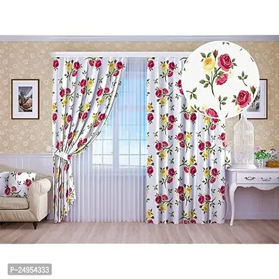 NF 3D Rose Flowers Digital Printed Polyester Fabric Curtains for Bed Room, Living Room Kids Room Curtains Color Pink Window/Door/Long Door (D.N.290) (1, 4 x 5 Feet (Size: 48 x 60 Inch) Window)-thumb0