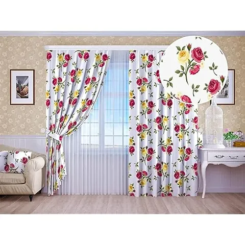NF 3D Rose Flowers Digital Printed Polyester Fabric Curtains for Bed Room, Living Room Kids Room Curtains Color Pink Window/Door/Long Door (D.N.290)