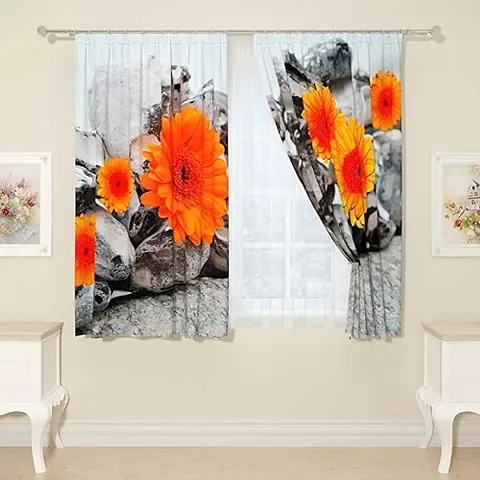 NF 3D Sunflowers Digital Printed Polyester Fabric Curtains for Bed Room, Living Room Kids Room Curtains Color Yellow Window/Door/Long Door (D.N.191)