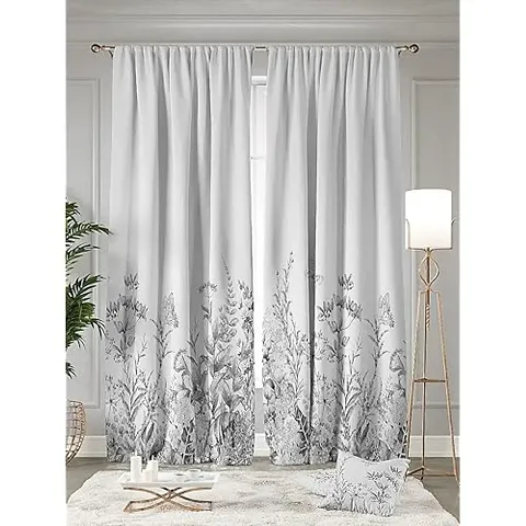NF 3D Flowers Digital Printed Polyester Fabric Curtains for Bed Room, Living Room Kids Room Curtains Color White Window/Door/Long Door (D.N.219)