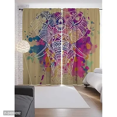 S24 3D Elephant Digital Printed Polyester Fabric Curtains for Bed Room, Kids Room Curtains Color Yellow Window/Door/Long Door (D.N.434) (4 x 5 Feet (Size: 48 x 60 Inch) Window, 1)