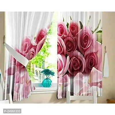 NF 3D Rose Flowers Digital Printed Polyester Fabric Curtain for Bed Room, Living Room Kids Room Curtains Color Pink Window/Door/Long Door (D.N.120) (1, 4 x 5 Feet (Size: 48 x 60 Inch) Window)