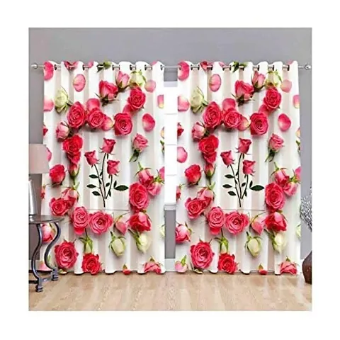 NF 3D Rose Flowers Digital Printed Polyester Fabric Curtains for Bed Room, Living Room Kids Room Curtains Color Pink Window/Door/Long Door (D.N.42)