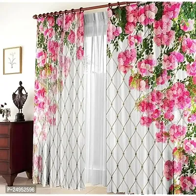 NF 3D Pink Flowers Digital Printed Polyester Fabric Curtains for Bed Room, Living Room Kids Room Curtains Color White Window/Door/Long Door (D.N.169) (1, 4 x 5 Feet (Size: 48 x 60 Inch) Window)-thumb0