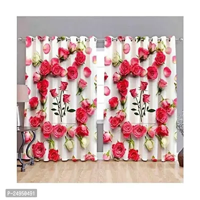 NF 3D Rose Flowers Digital Printed Polyester Fabric Curtains for Bed Room, Living Room Kids Room Curtains Color Pink Window/Door/Long Door (D.N.42) (1, 4 x 7 Feet (Size: 48 x 84 Inch) Door)-thumb0